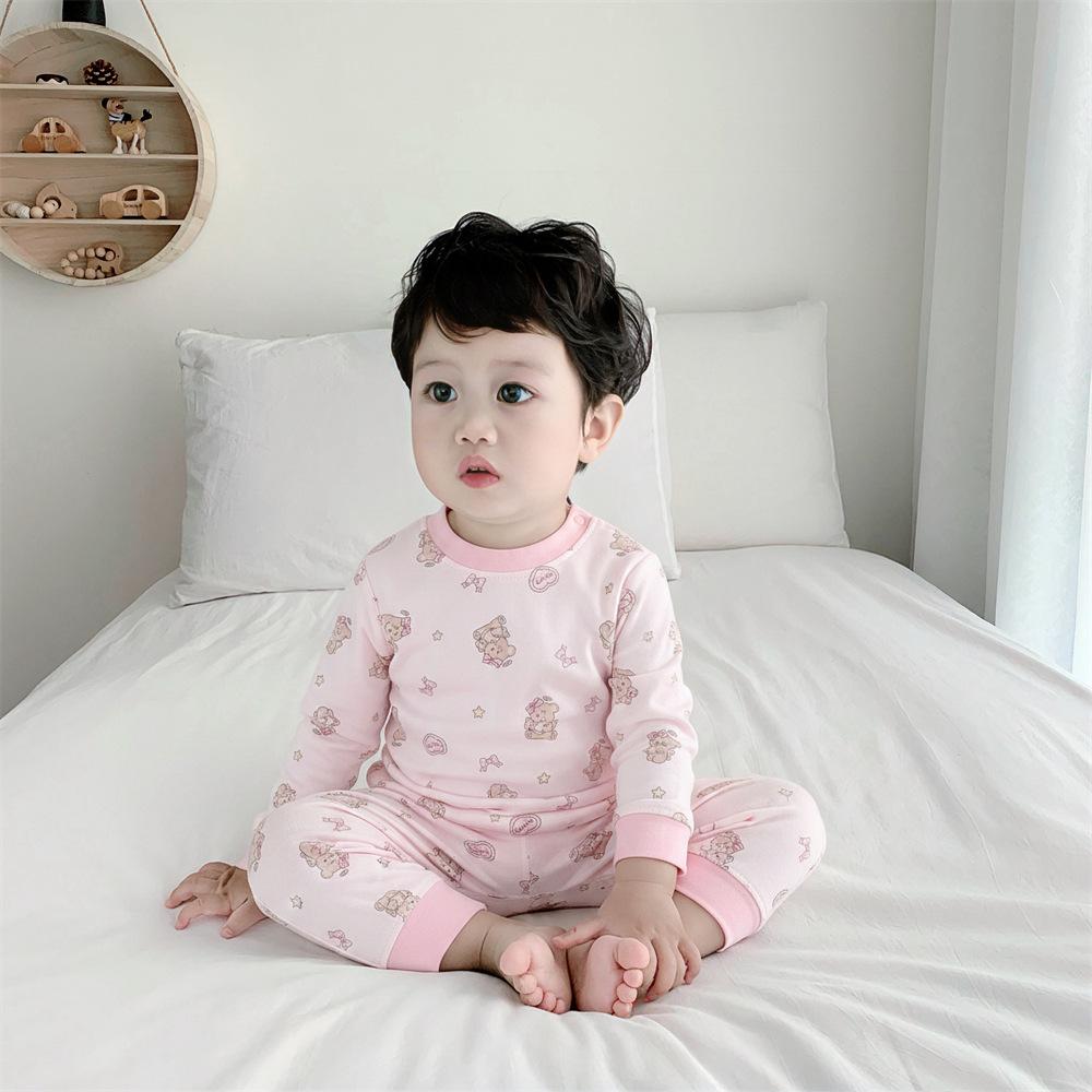 Baby Bomull Sömlös Hög Midja Långärmad Topp & Byxset för Höst/Vinter