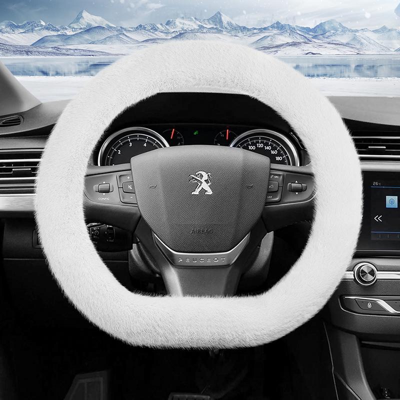 Suitable for Peugeot Long Plush Steering Wheel Cover, Fashionable Autumn and Winter Warm Non-Slip Protective Cover 208 2008 308 508 5008 408 4008