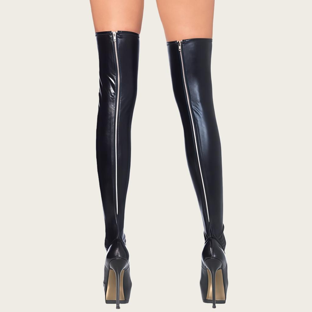 Plus Size Sexy Stockings With Zipper Elastic Faux Leather Party Clubwear Women Pole Dance Silicone Band Non-Slip Stockings