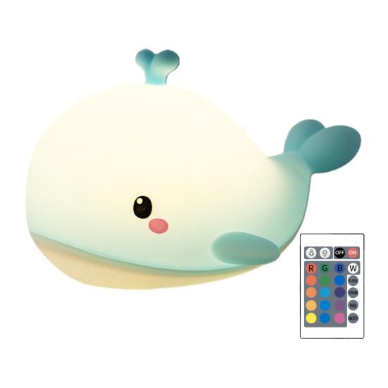 Silicone Night Light for Kids Cute Whale Touch Light, USB Rechargeable Bedside Lamp with Nursery 3 Brightness & Remote Control, 30 Min Timer