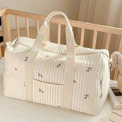 Quilted Embroidered Baby Cute Travel Tote Diaper Bag Shoulder Bag Crossbody with Detachable Adjustable Shoulder Strap
