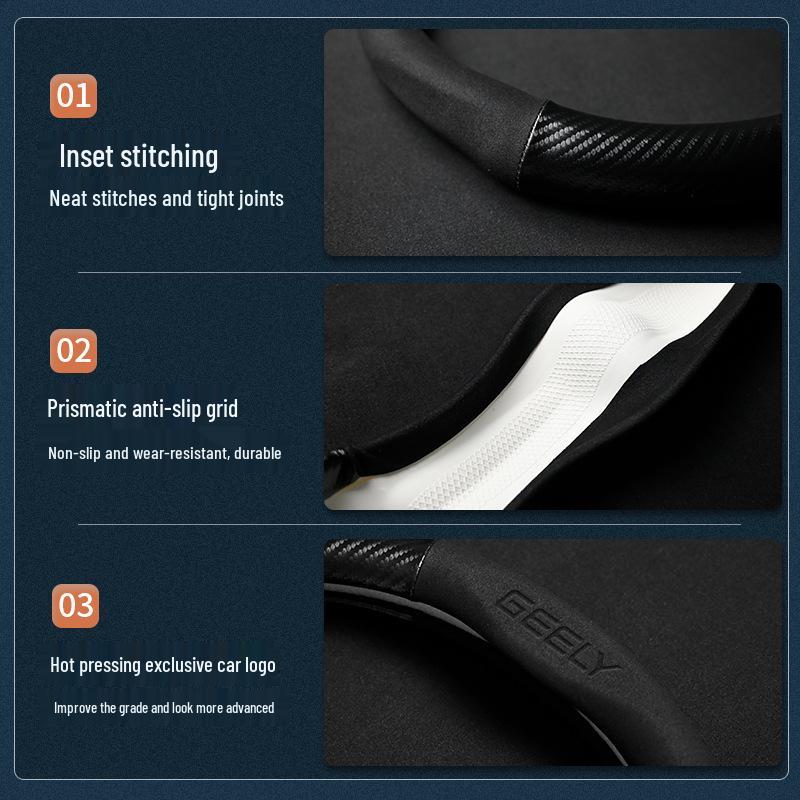 Trendy Suede & Carbon Fiber Steering Wheel Cover for Geely Boyue X (2016-2022)