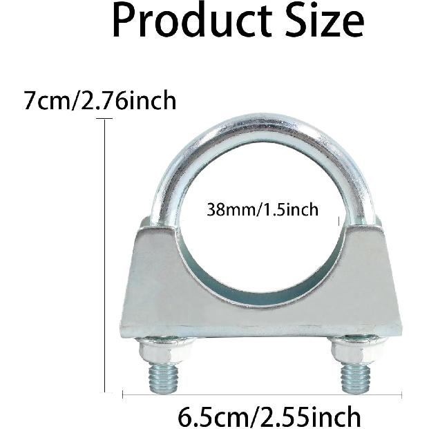 2PCS 1-1/2 Inch U Bolt Muffler Exhaust, Iron Exhaust U Clamps, Saddle Type U-bolt Clamps