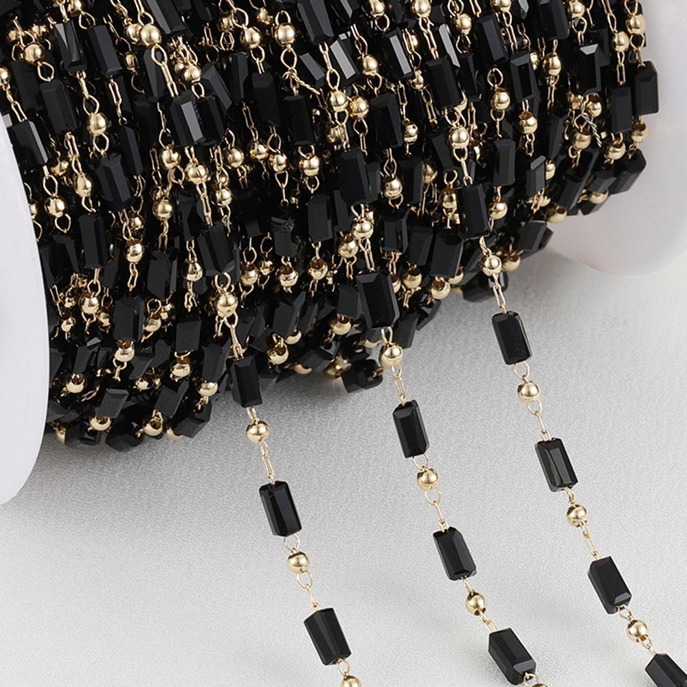 

1Meter Black Crystal Beads Chain KC Gold Color Cuboid Beaded Chains Bohemian for Choker Bracelets Necklace Jewelry Making DIY 1meter