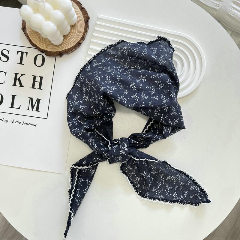 2025 Flower Neck Scarf Shawl Summer Triangle Hair Head Wrap Headband Handkerchief Hair Ties Bandanas Hair Ribbon For Women