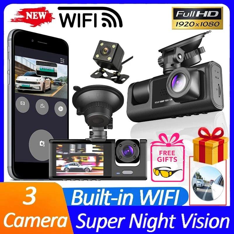 

3-канальный Wi-Fi видеорегистратор для автомобилей, камера 1080P, видеорегистратор, камера заднего вида для автомобиля, видеорегистратор, автомобильные аксессуары, бесплатное зеркало