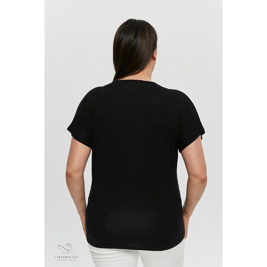 Large Size New Season Casual Comfort Model Stripe Sequin Patterned Short Sleeve V-neck Combed Cotton Tunic T-shirt