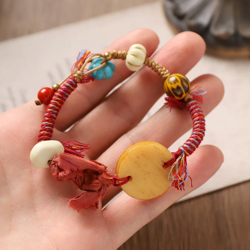 Handwoven Xizang Beef Bone Bracelet Retro Tibetan Hand Rope Niche Design Exotic Men's and Women's Bracelets