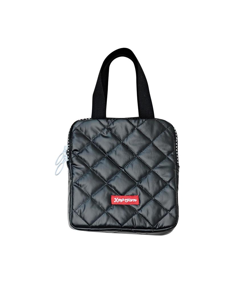 Krafyarn 2-Way Handle Pouch Crossbody Bag Black Quilted