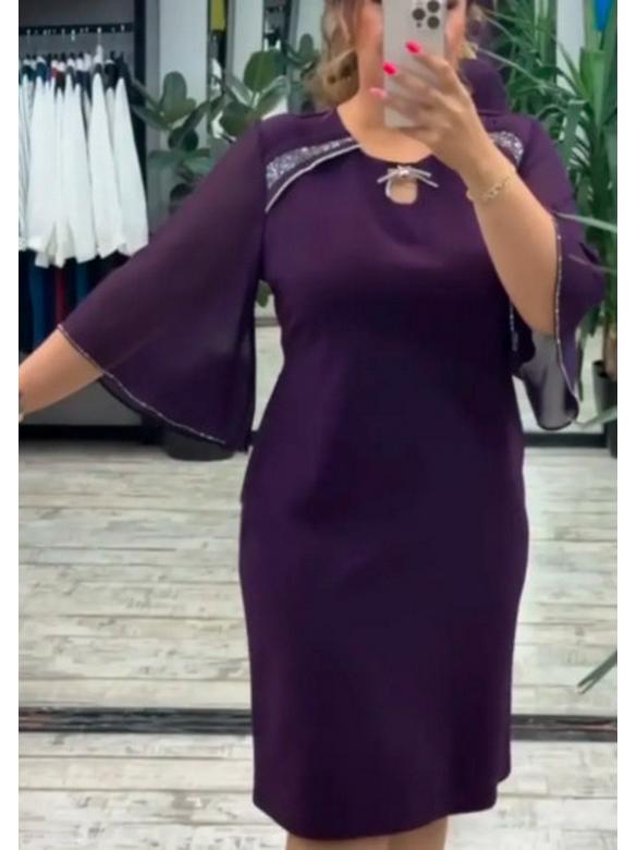 

2025 Элегантное европейское и американское модное платье XXL фиолетовый