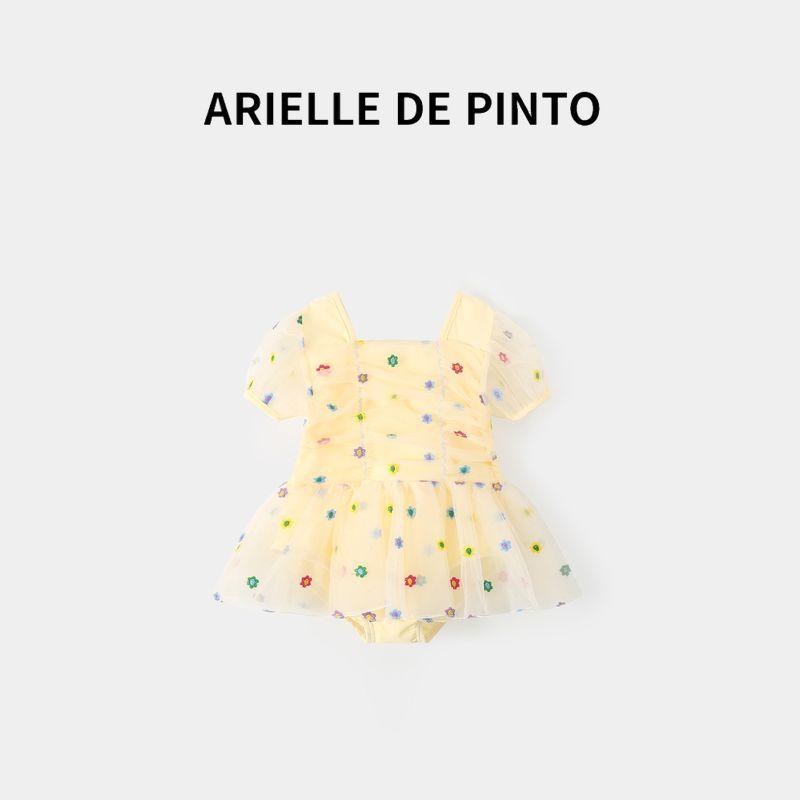 French Arielle De Pinto New Girls  Swimsuit Summer Western Style Fashionable Baby Girls  One-Piece Swimsuit Beige 130