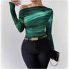 2024 Autumn Off-Shoulder Slim Fit Long-Sleeve T-Shirt with Stylish Print