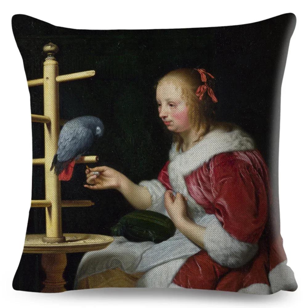 Husă de pernă pentru femeie în stil vintage, decor Europa, față de pernă cu imprimeu Lady Girl, husă de pernă din poliester pentru canapea, casă, mașină