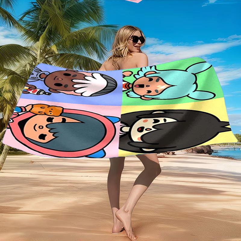 Toca Boca Game Characters In Grid Beach Towel, Quick-drying, Easy To Care For, Suitable for Both Fitness and Beach Vacations,Sports Essential