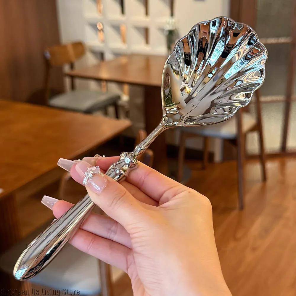 304 Stainless Steel Shell Spoon - Heavy Duty Soup Bibimbap Utensil Elegant Dessert Gift4
