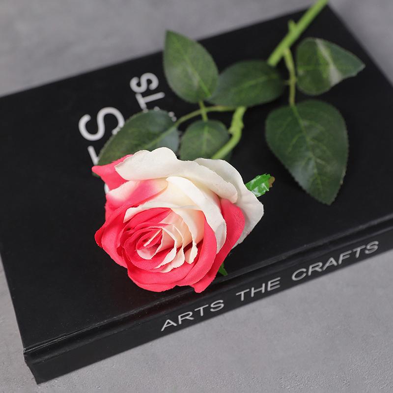 3PCS Realistic Touch Colorful Artificial Roses Flowers Rainbow Lifelike Silk Roses Flowers Non-Fading Plastic Fake Flowers