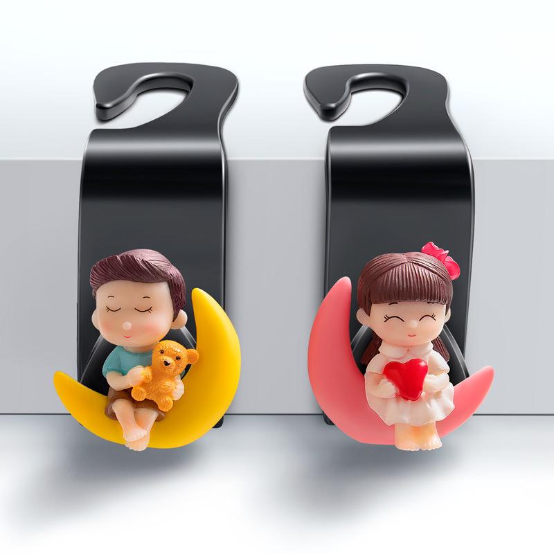 Cute 3D Cartoon Car Seat Back Hooks - Couple Collection