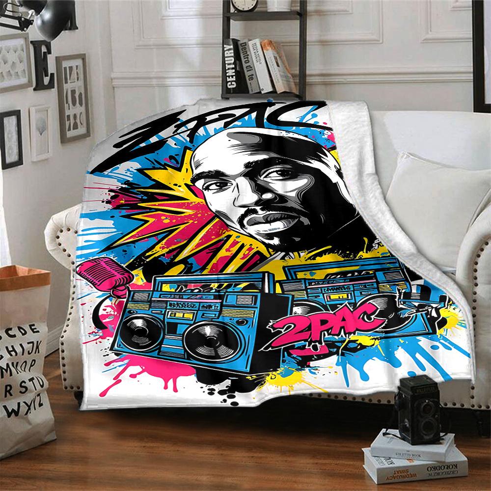 1pc 2PAC Boombox Themed Printed Soft and Comfortable Home Blanket, Small Throw Blanket, Nap Blanket, Suitable As a Gift L051