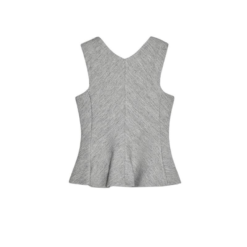 Spring New Women's Clothing Casual Easiest for Match V Neck Sleeveless Hem Short Skirt Texture Tops 1223006