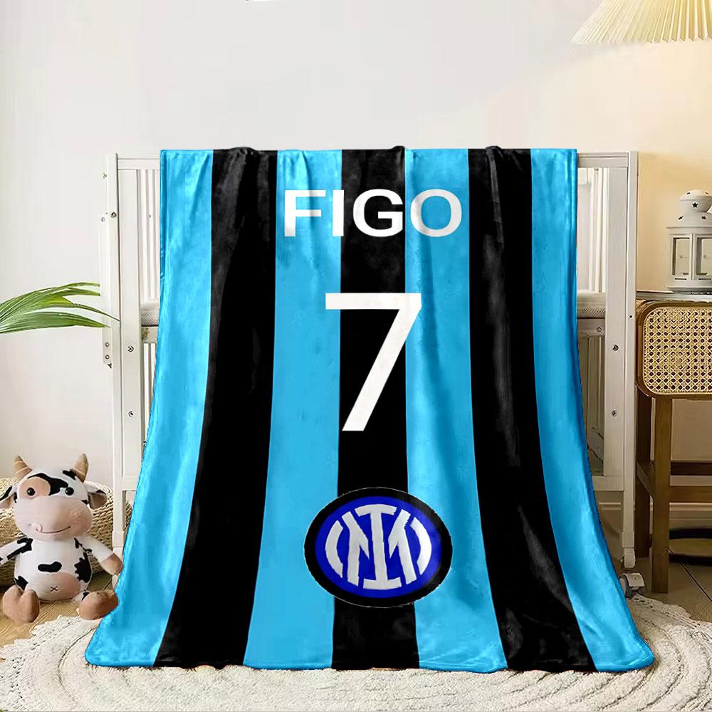 Alternating vertical blue and black stripes with white text and logo. for all seasons blanket lunch break throw gift 80cm x 120cm