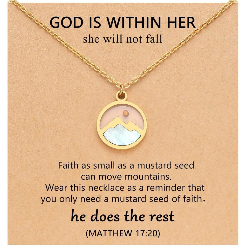 18K Gold Plated Stainless Steel Mountains-Mustard Necklaces Christian Faith Jewelry Mustard Seed Faith Necklace for Women Gifts