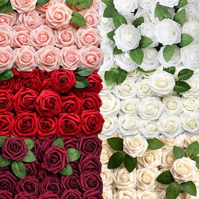 30/5Pcs Artificial Roses Flowers Foam Fake Rose Heads with Stems for DIY Wedding Bouquets Home Party Tables Decorations Supplies