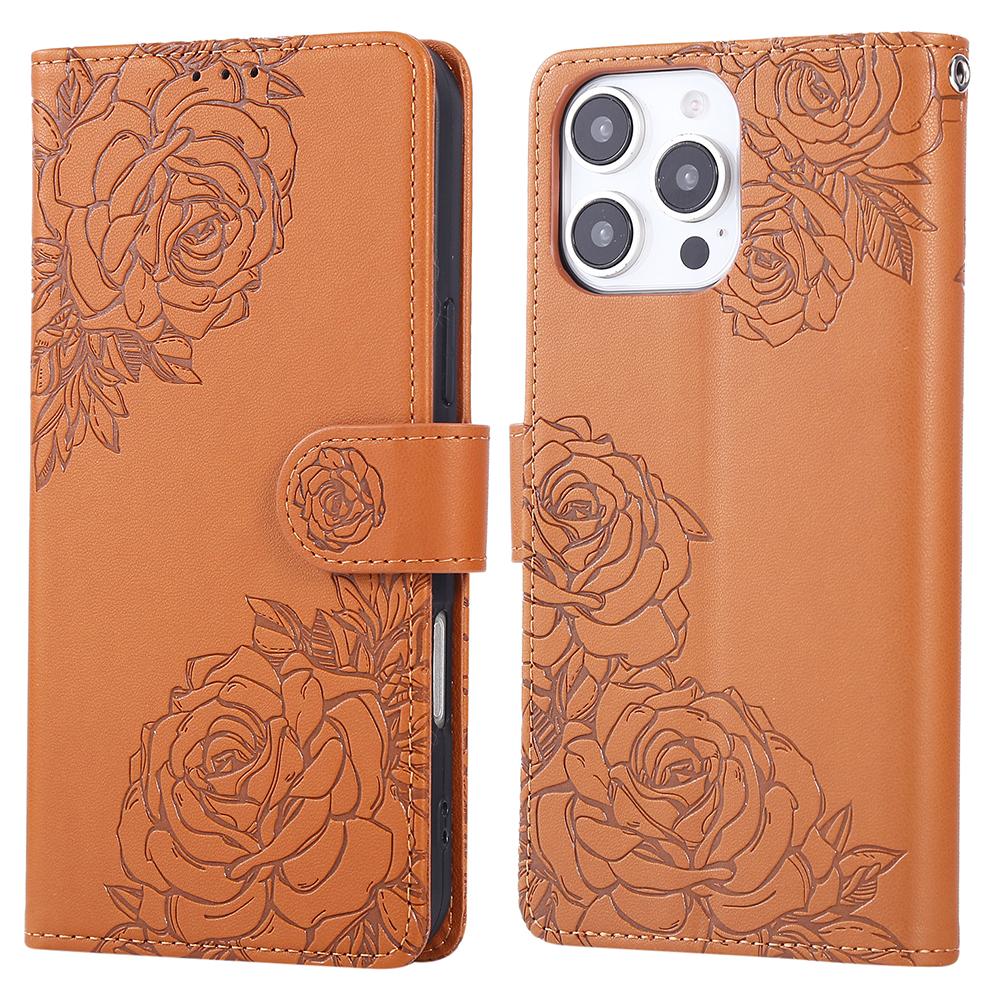 For iPhone 15 Pro Case Rose Flower PU Leather Wallet Phone Cover with 3 Card Slot