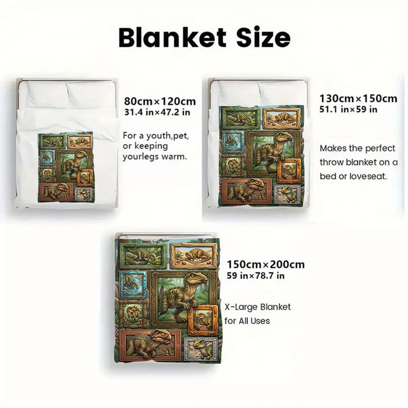 Dinosaur Collection 2D Flat Pattern Flannel Blanket, High Quality All Seasons, Home Decor, Warmth and Comfort, Perfect for Christmas Gifts.