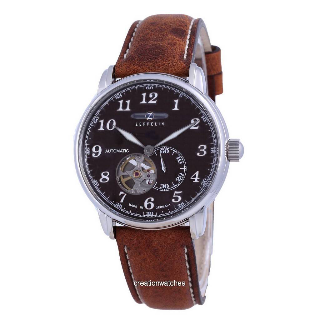

Zeppelin LZ127 Graf Open Heart Leather Automatic 7666-4 76664 Мужские часы чёрный