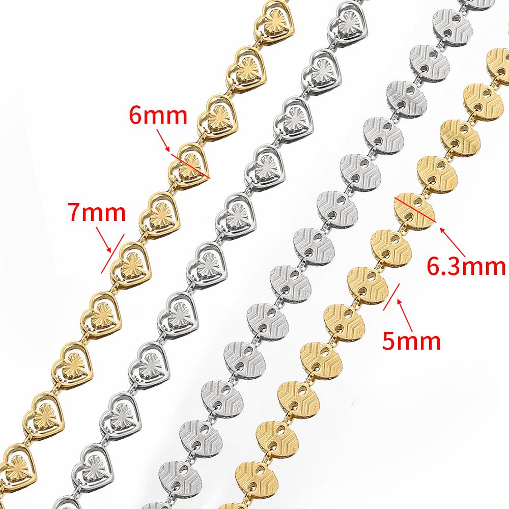Nicht verblassend 2 Meter 1 Meter Edelstahlketten Goldfarbe Prägung Liebesherz Ketten für Halskette Armband Schmuckherstellung DIY