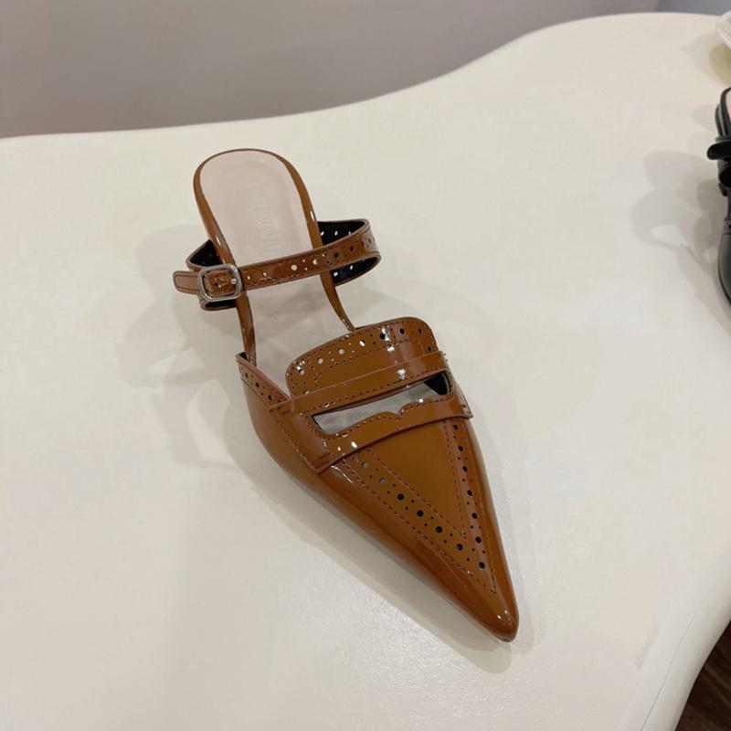 Fashion SUOJIALUN 2024 Spring New Brand Women Slipper fashion Pointed Toe Slip On Mules Shoes Thin High Heel Outdoor Dress Sandal Pumps