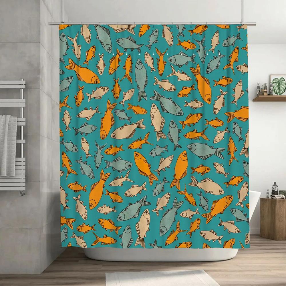 Vibrant Fish Print Shower Curtain for Home Decor Waterproof Fabric In Multiple Colors Available
