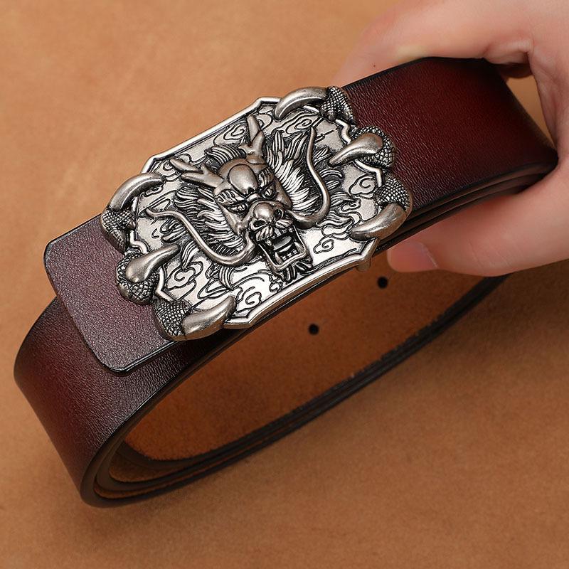 Men's Retro Genuine Cowhide Leather Belt with Smooth Buckle - Extended Large Size for Trendy and Plus-Size Fashion