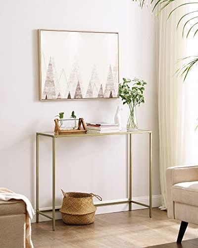 Console Table, Tempered Glass Table, Modern Sofa or Hall Table, Metal Frame, Solid Adjustable Legs, D