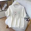 2026 Summer Versatile Embroidered Ice Silk Tencel Knit Women's T-Shirt