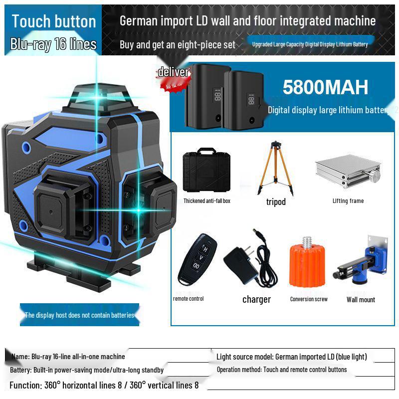 High-Precision Laser Level with Green Light, 12-16 Lines, for Walls and Floors, Automatic Leveling