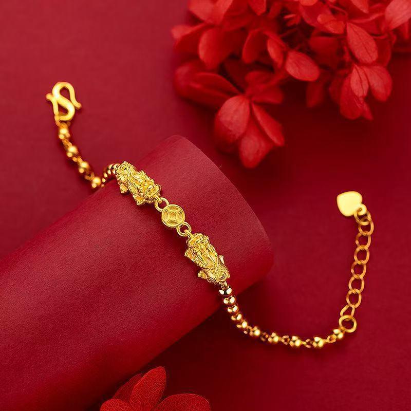 Double Pixiu Coin-Swallowing Unisex Bracelet - Stylish, Luxurious, and Bold Design