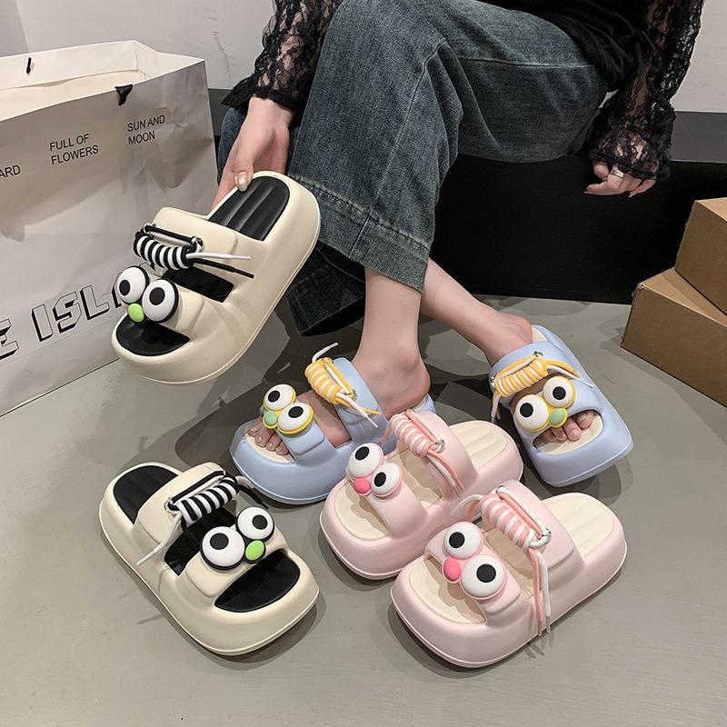 Thick-soled seaside EA beach shoes summer wear fun funny cute big eyes double with cool slippers women