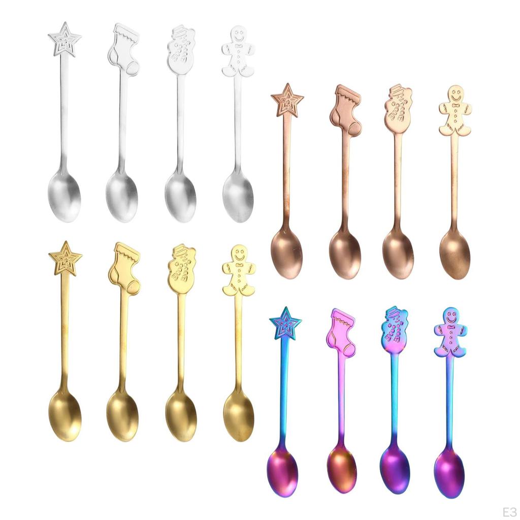 4 Pieces Long Christmas Metal Spoons Set Dessert for Latte Coffee Macchiato