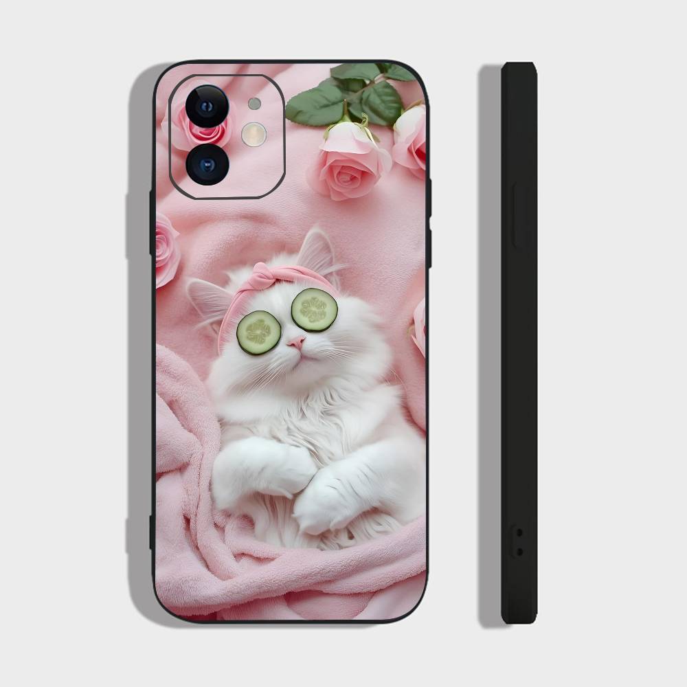 Cute Cat Phone Case For IPhone 17 Air 16 15 14 13 Pro Max 11 12 Black Silicone Cover