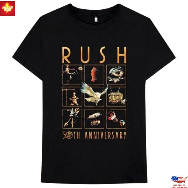 Trending Rush 50th Anniversary R50 Vignettes T-Shirt Classic Rock Band Tee Retro Unisex T-Shirt S