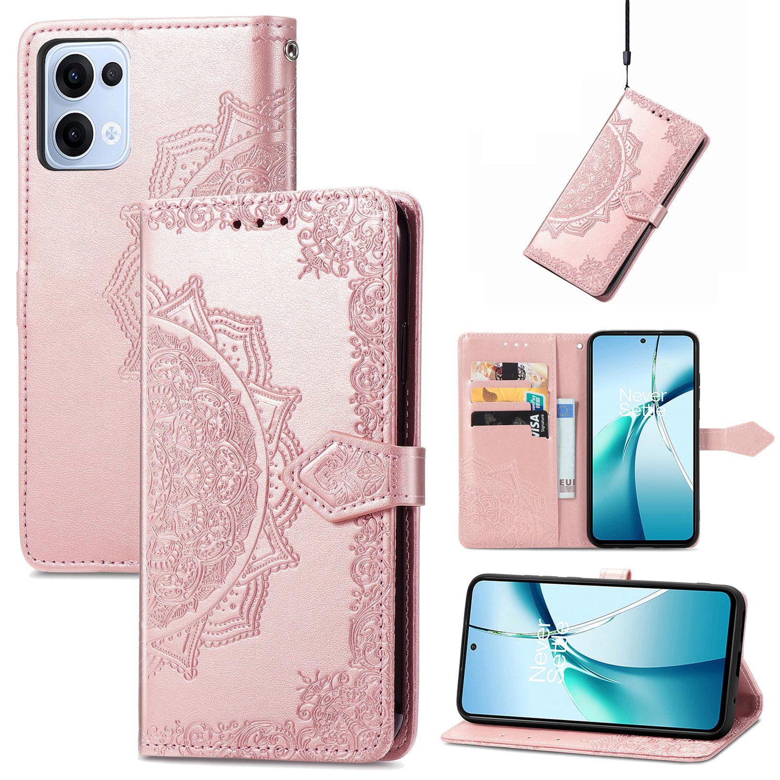 

Для Oppo Reno13 5G (Глобальний) Чохол-гаманець Шкіряний чохол для телефону з мандалою та квітковим візерунком Підставка Rose Gold