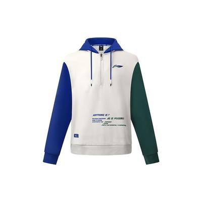 Li Ning Badminton Series Three-Color Spliced Letter Print Thick Sports Hoodie Long Sleeve Men Hoodies Glacier-Gray AWDSD49-1