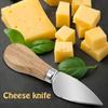 Stainless Steel Cheese Knife Set with Oak Handles: Butter Knife, Pizza Knife, Cheese Knife, and Fruit Fork (4-Piece)