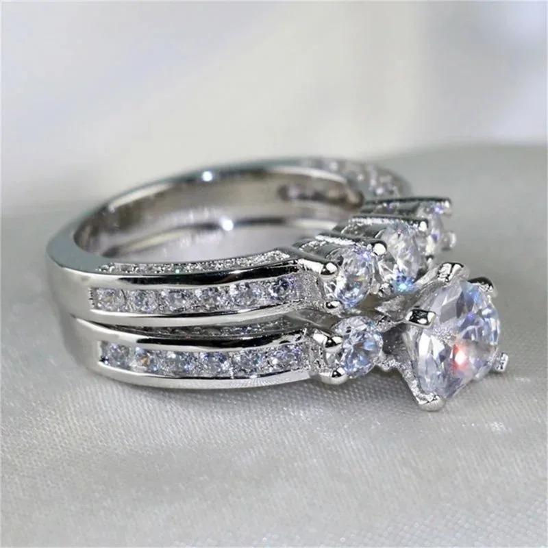 Inele de Cuplu Pentru Femei Inimă Strasuri Inele cu Zirconiu Set Inel Simplu CZ Oțel Inoxidabil Bărbați Bijuterii de Nuntă Pentru Iubit Cadouri