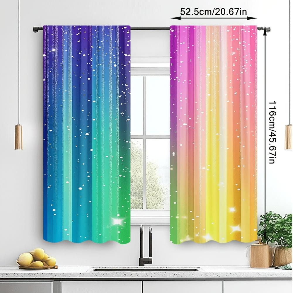 Set Of 2 Elegant Starlit Rainbow Door Curtains Fresh Print Home Bedroom Living Room Decor Soft Design Curtain With Light Filtering Polyester Perfect