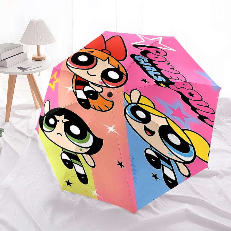 

Powerpuff Girls Automatic Opening/Closing Umbrella - Portable 3-Fold Design with 8-Bone Steel Frame - for Fans, Travelers, and Everyday Use