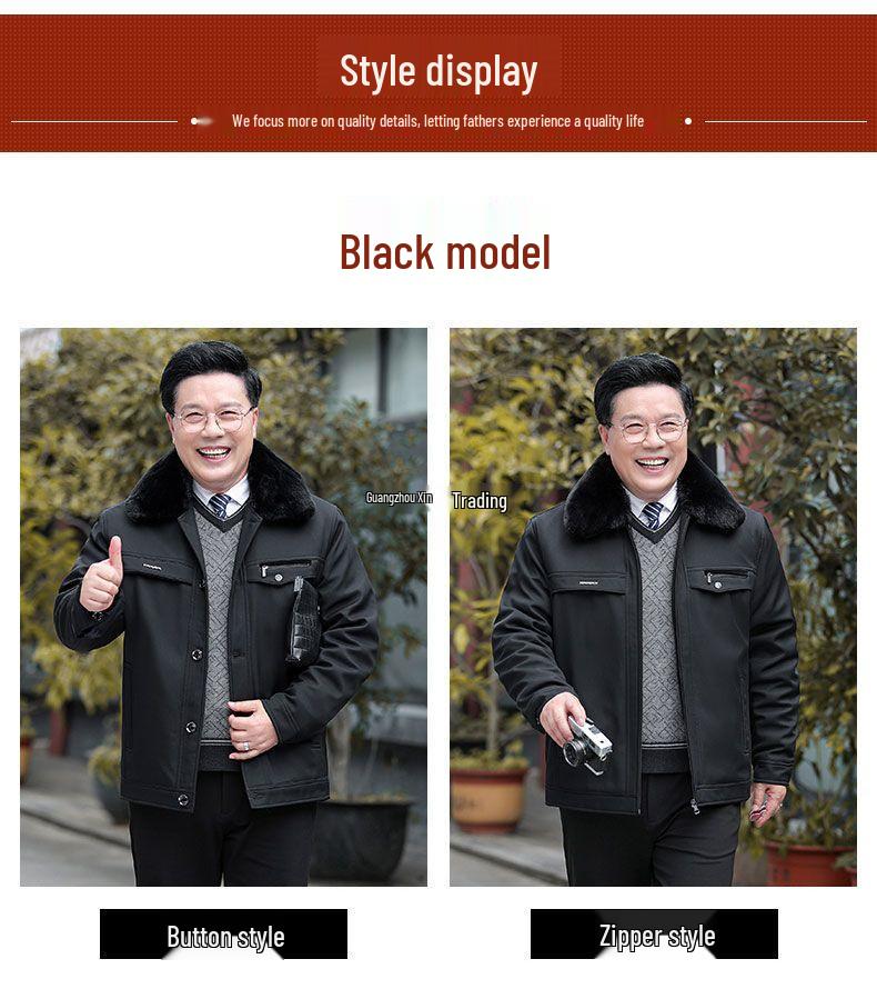Men's Thick Warm Fleece-Lined Jacket, Short Cotton-Padded Coat for Autumn/Winter, Ideal for Middle-Aged and Elderly Dads.