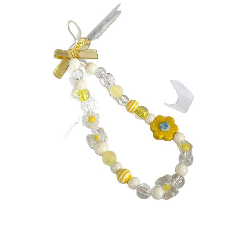 Colorful Beaded Flower Bow Phone Case Hand Strap for Women