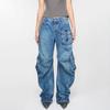 Spring/Summer 2025 Women's Washed Distressed Multi-Pocket Denim Work Pants